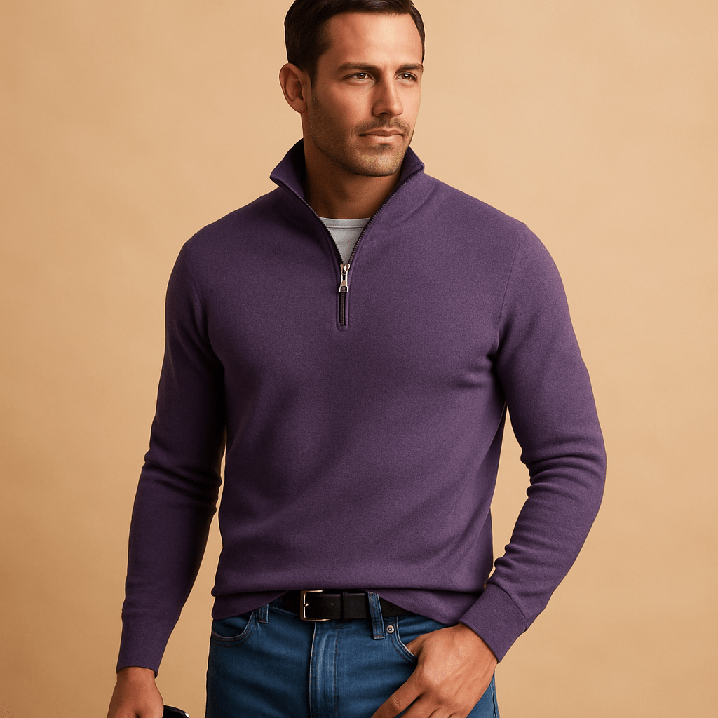 Veste-polo homme avec demi-zip et col montant - coupe décontractée