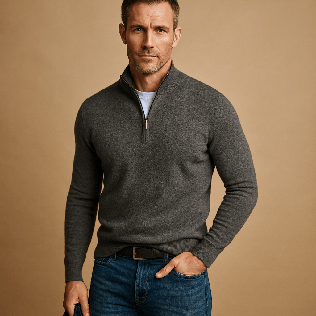 Veste-polo homme avec demi-zip et col montant - coupe décontractée