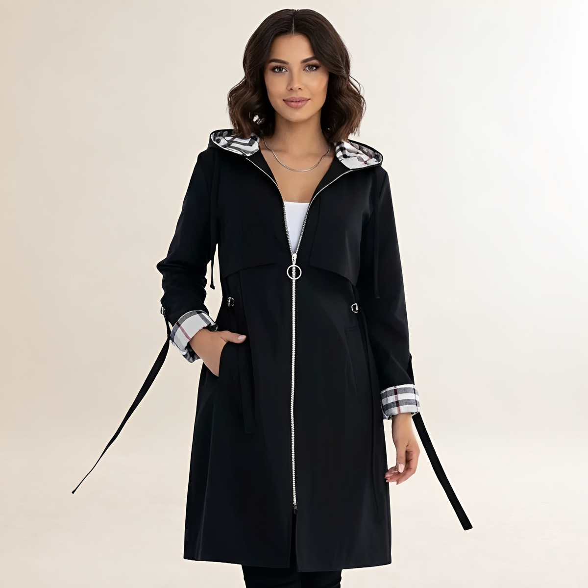 Veste pour femmes à capuche ajustable, fermeture éclair, coupe décontractée