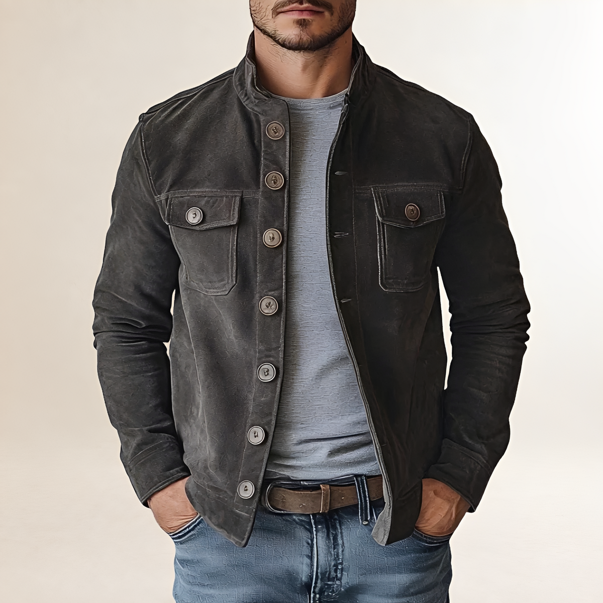 Veste pour femmes à col montant et fermeture à boutons - coupe classique