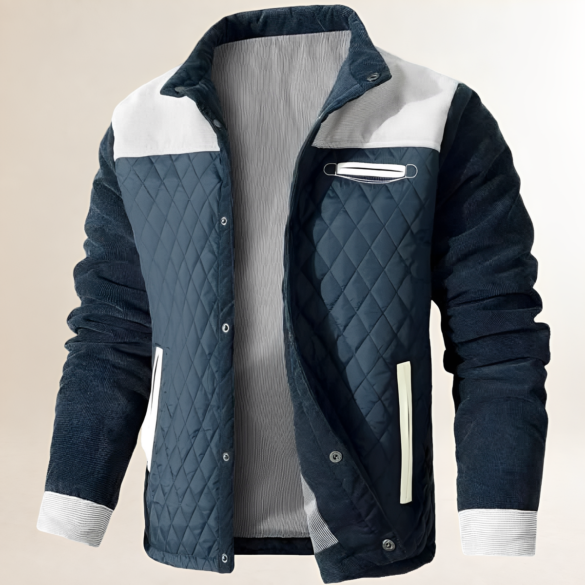 Veste pour homme veste matelassée à motif diamant - col montant, fermeture pression et poches