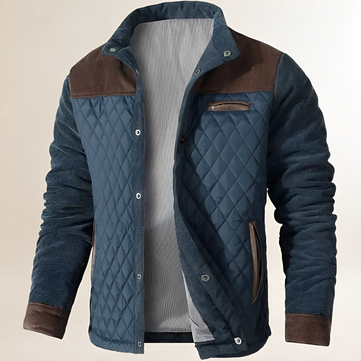 Veste pour homme veste matelassée à motif diamant - col montant, fermeture pression et poches
