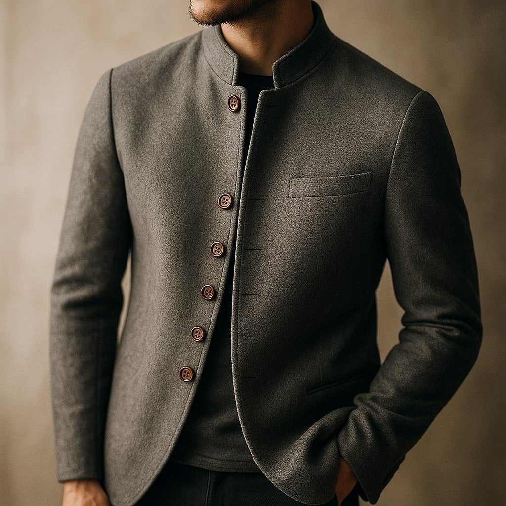 Veste pour hommes à col montant avec bouton et poche poitrine