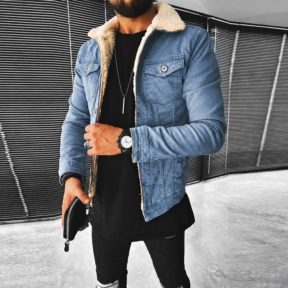 Veste pour hommes coupe ajustée avec fermeture à boutons et col contrasté