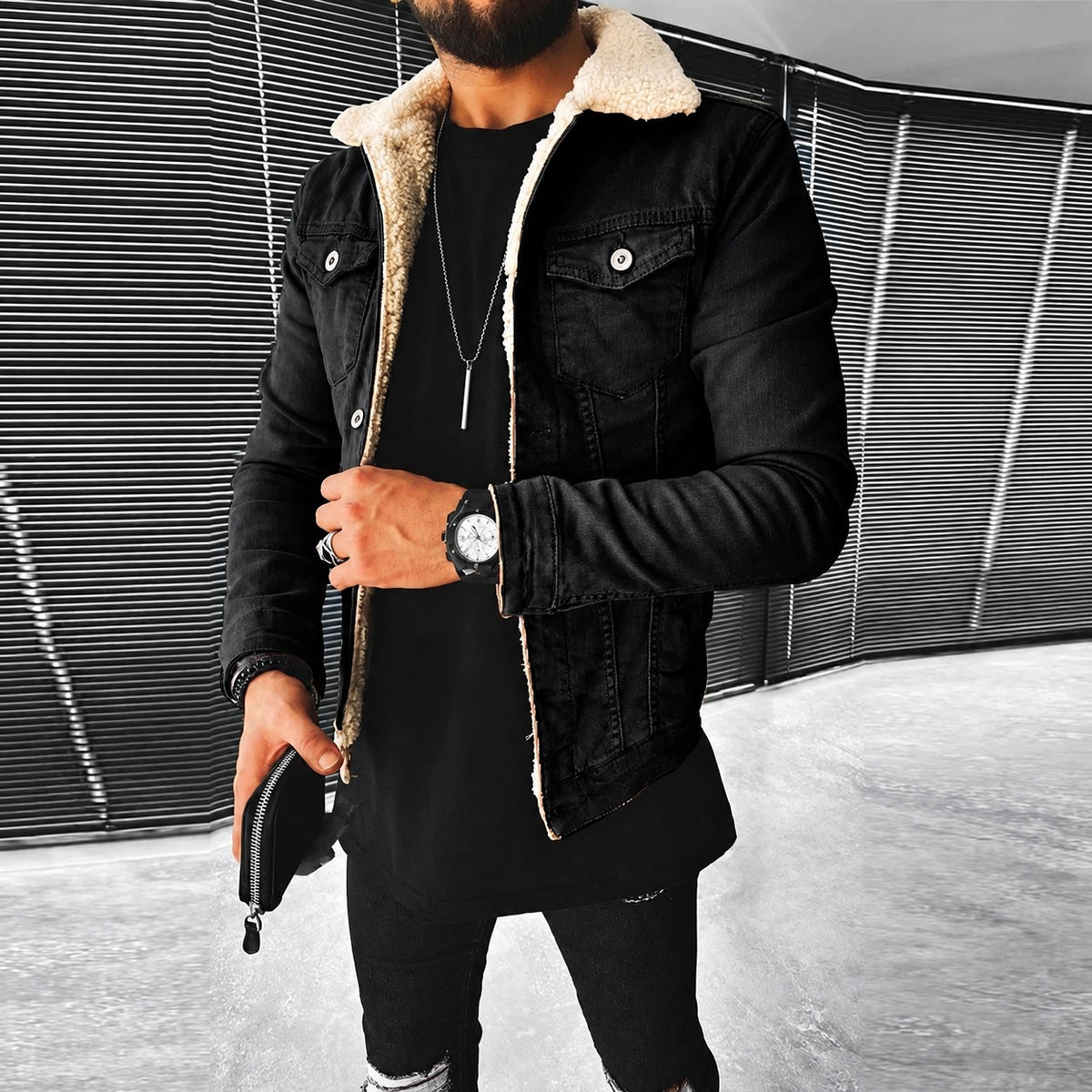 Veste pour hommes coupe ajustée avec fermeture à boutons et col contrasté