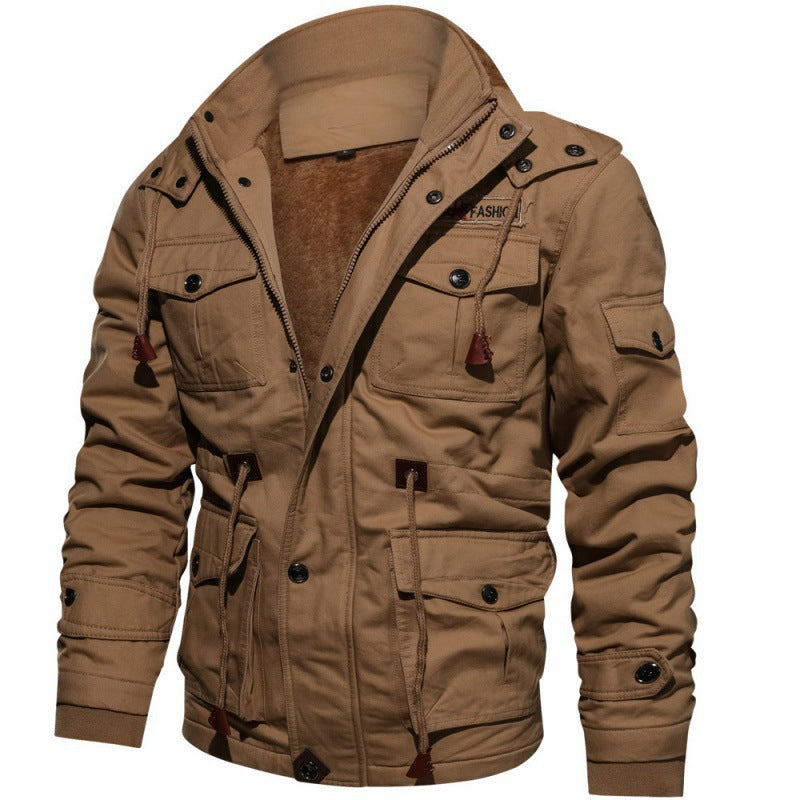 Veste pour hommes à doublure chaude, multiples poches et fermeture zippée et bouton