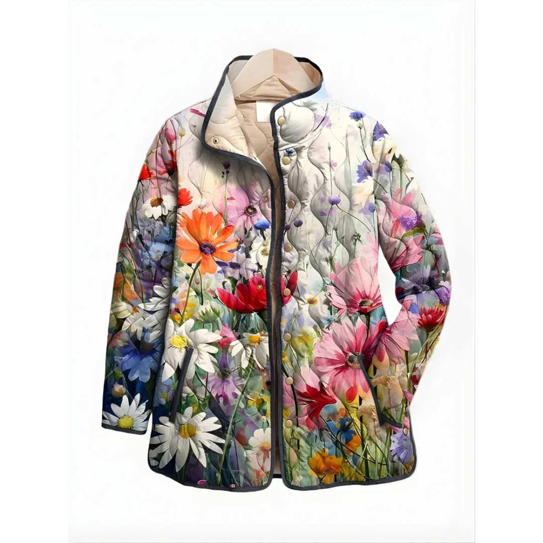 Veste quilté femme à fermeture pressionnée et col montant, poches passepoilées
