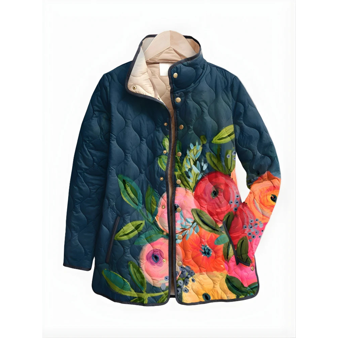 Veste quilté femme à fermeture pressionnée et col montant, poches passepoilées