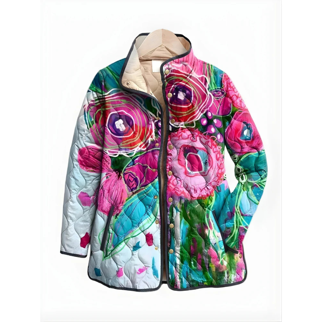 Veste quilté femme à fermeture pressionnée et col montant, poches passepoilées