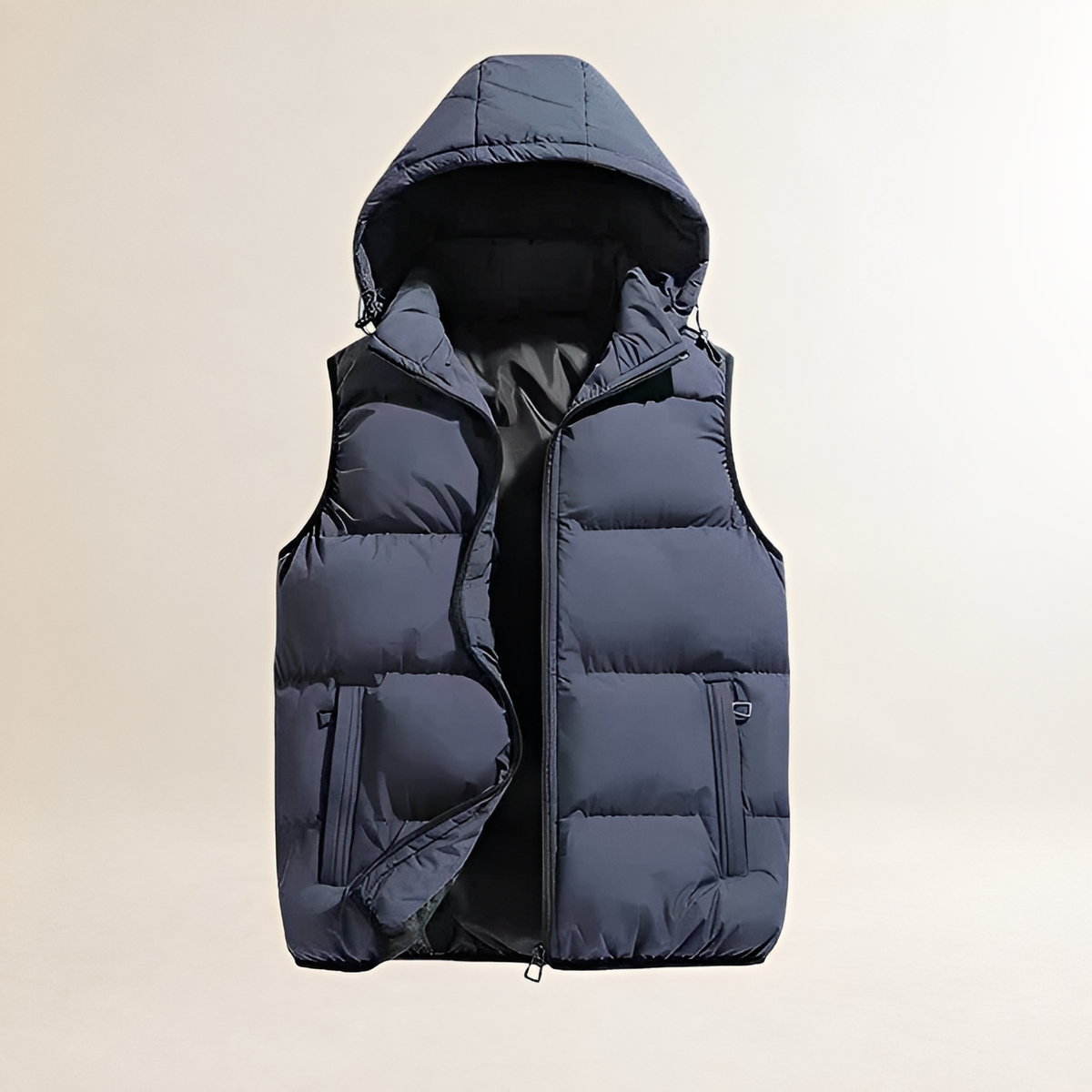 Veste sans manches homme matelassée à capuche fermeture éclair coupe décontractée