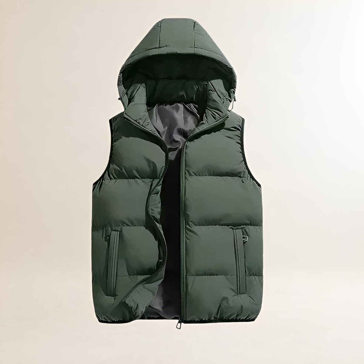 Veste sans manches homme matelassée à capuche fermeture éclair coupe décontractée