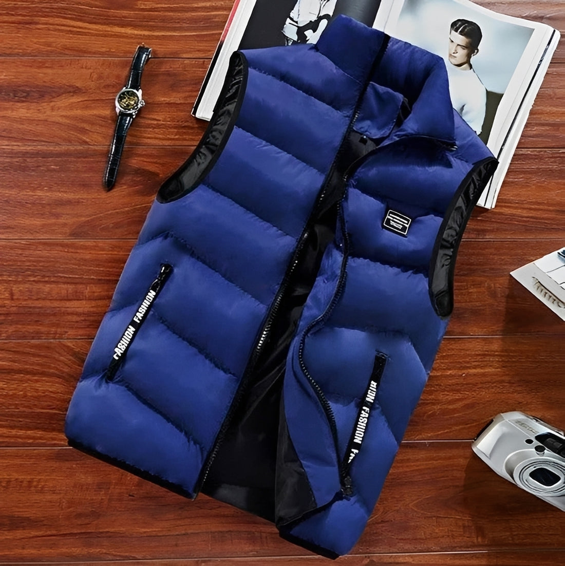 Veste sans manches homme matelassée col montant fermeture éclair plusieurs poches