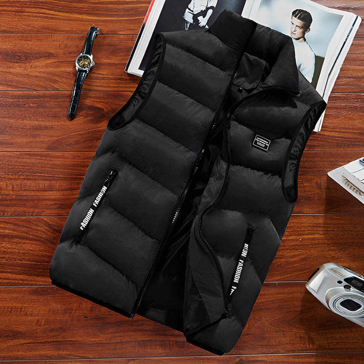 Veste sans manches homme matelassée col montant fermeture éclair plusieurs poches