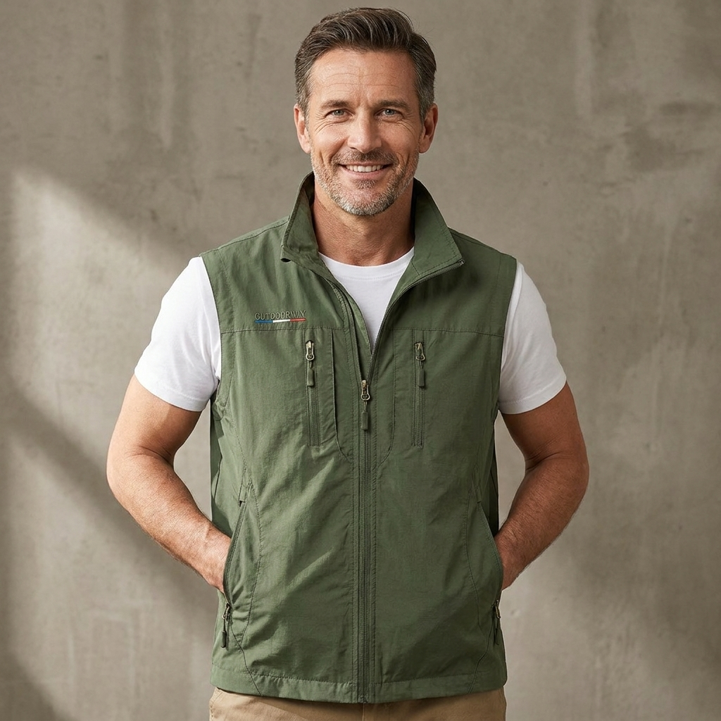Veste sans manches pour homme à fermeture éclair frontale et multiples poches extérieures
