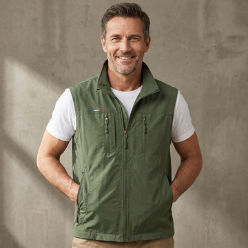 Veste sans manches pour homme à fermeture éclair frontale et multiples poches extérieures