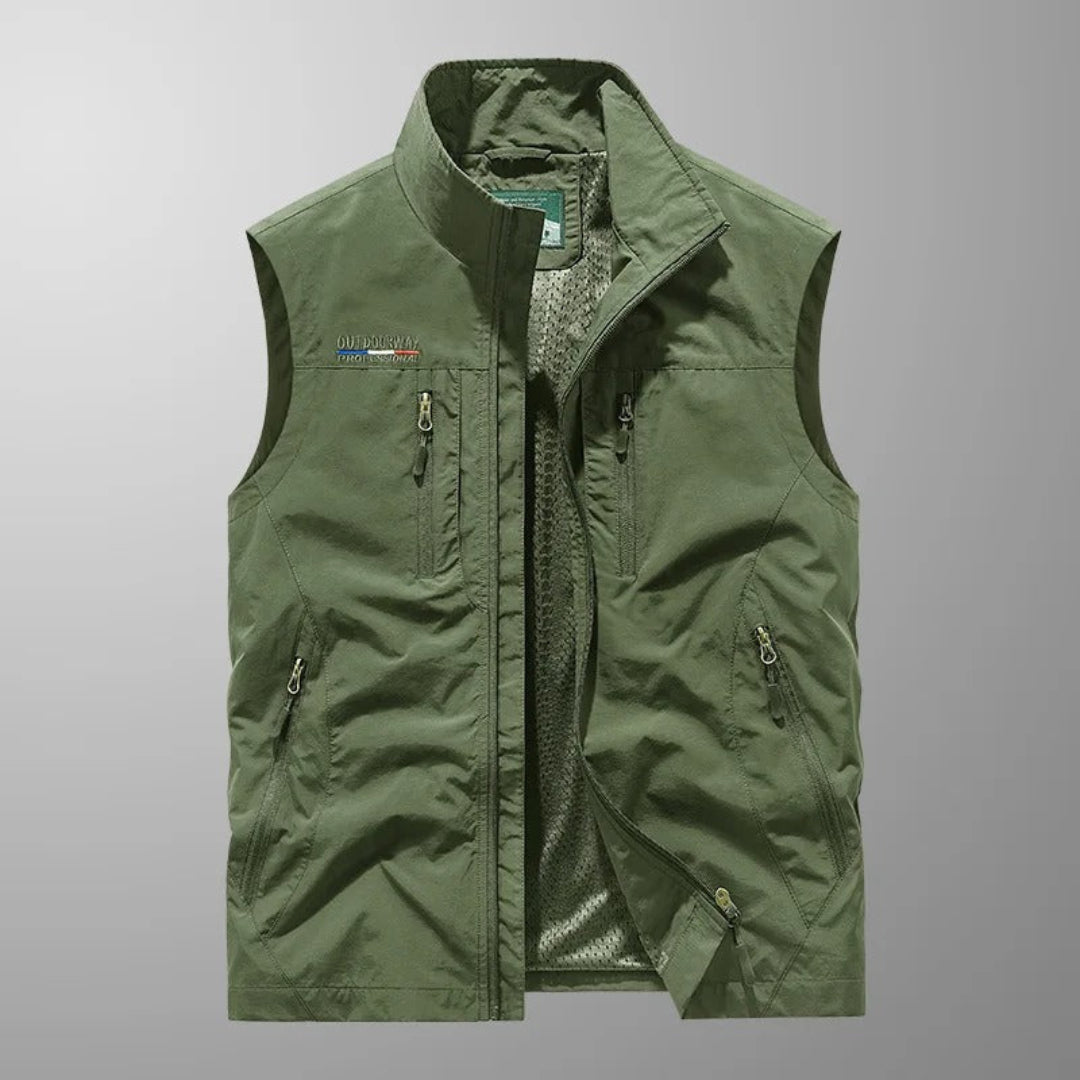 Veste sans manches pour homme à fermeture éclair frontale et multiples poches extérieures