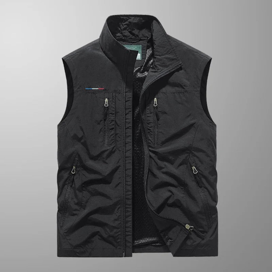 Veste sans manches pour homme à fermeture éclair frontale et multiples poches extérieures