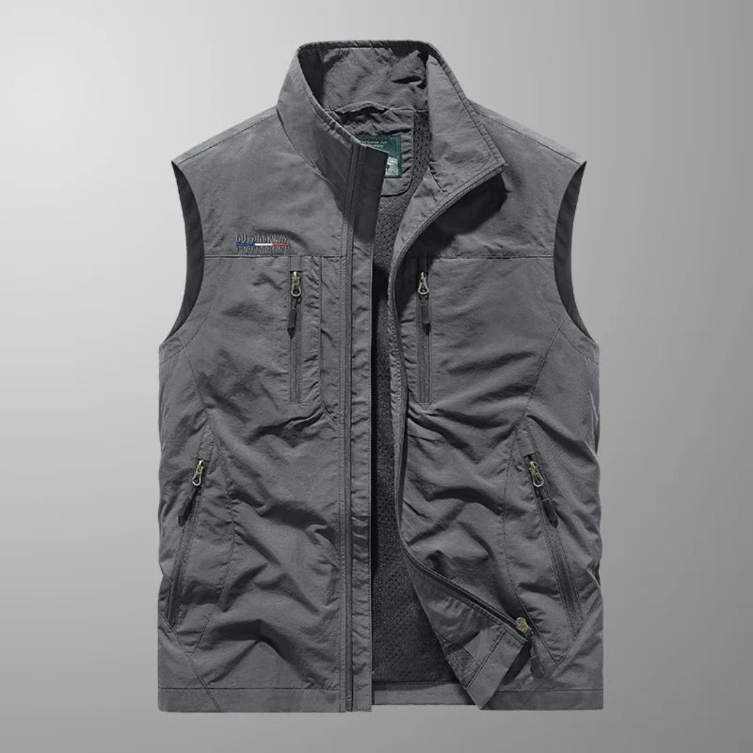 Veste sans manches pour homme à fermeture éclair frontale et multiples poches extérieures