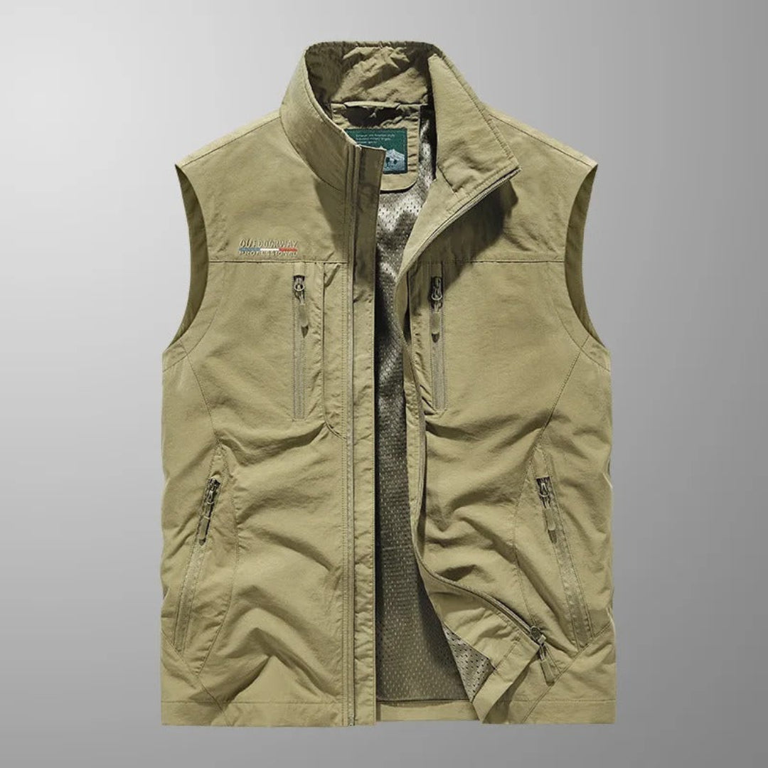 Veste sans manches pour homme à fermeture éclair frontale et multiples poches extérieures
