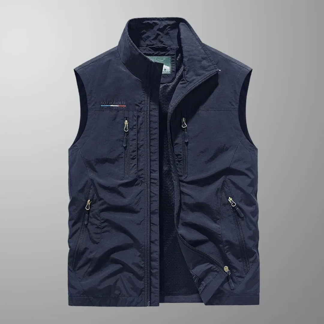 Veste sans manches pour homme à fermeture éclair frontale et multiples poches extérieures