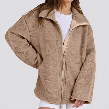 Veste teddy pour femmes coupe oversize avec fermeture éclair et poches