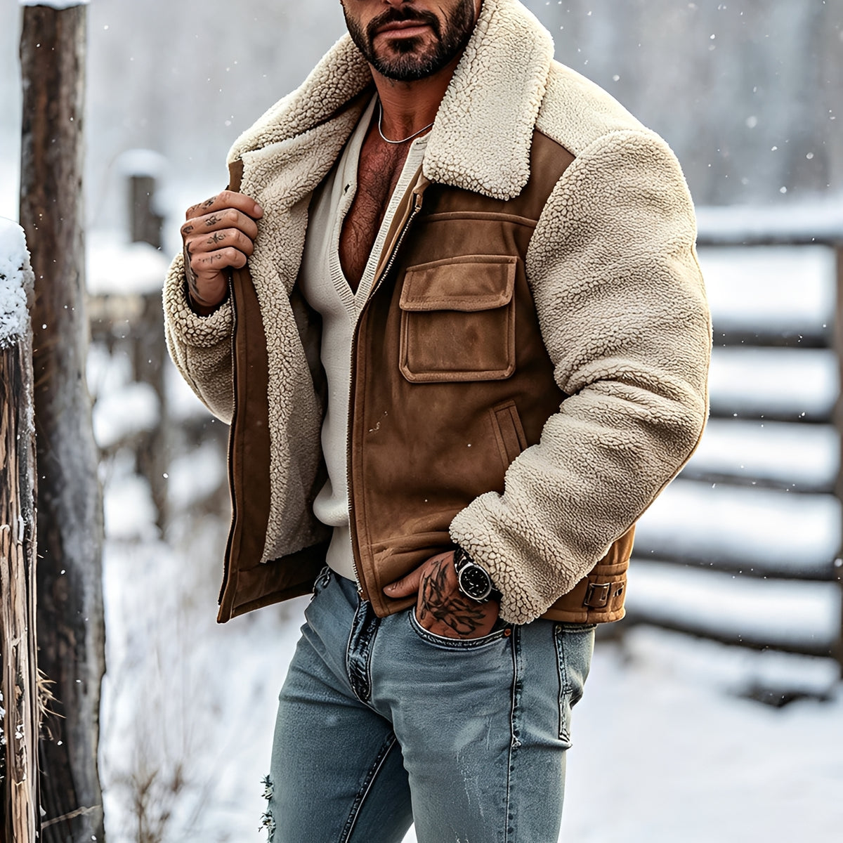 Veste utilitaire homme à col revers coupe ajustée multiples poches