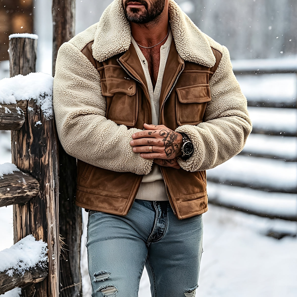 Veste utilitaire homme à col revers coupe ajustée multiples poches