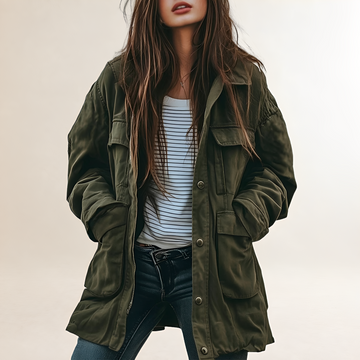 Veste utilitaire pour femmes style militaire avec capuche et poches