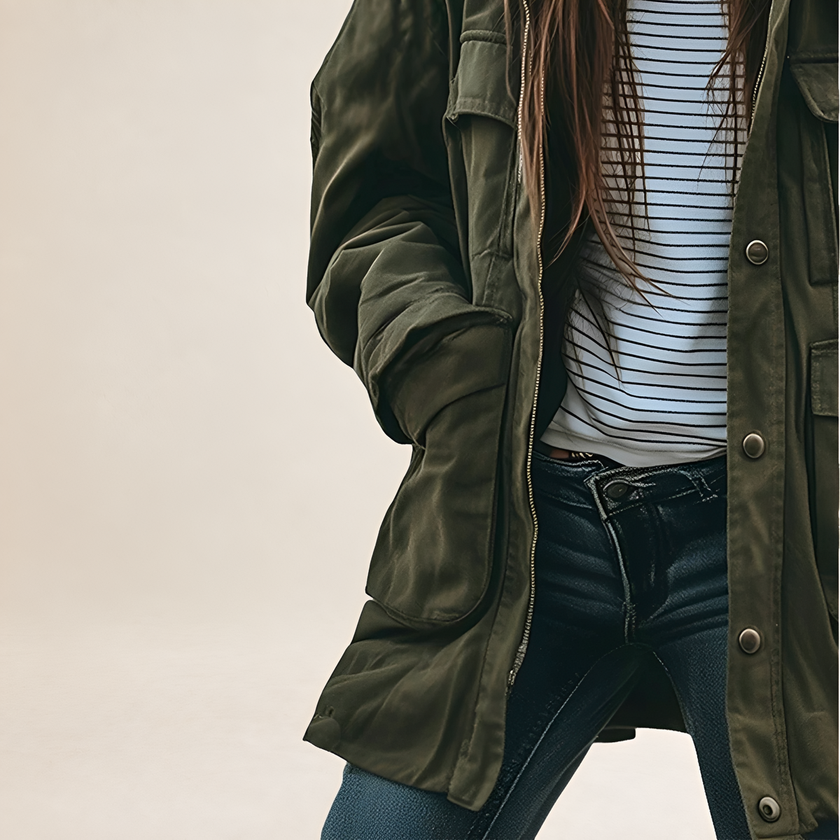 Veste utilitaire pour femmes style militaire avec capuche et poches