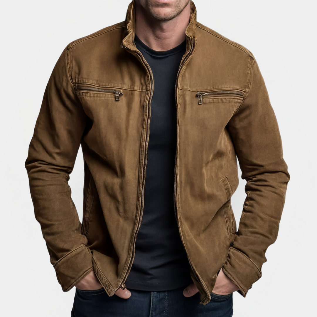 Veste zippée pour hommes à col montant et poches poitrine doubles - coupe moderne