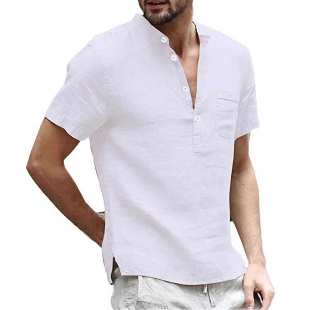 Korbin - Chemise pour homme en lin, légère et à manches courtes