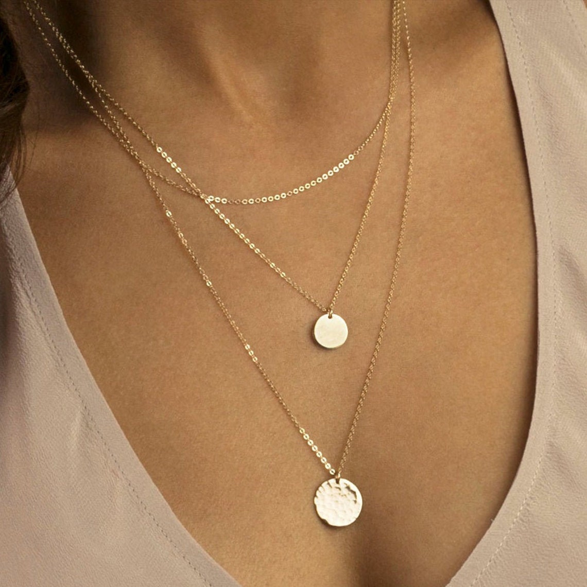 Ensemble de pendentif rond - Collier à 3 couches de disques