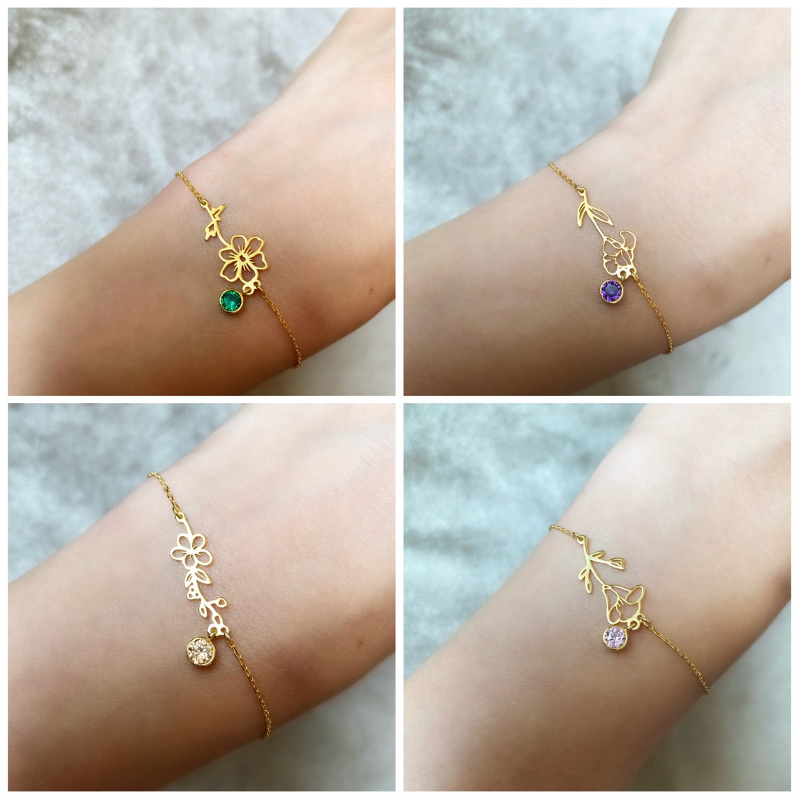 Bracelet de fleurs de naissance - Bracelet en pierre de naissance