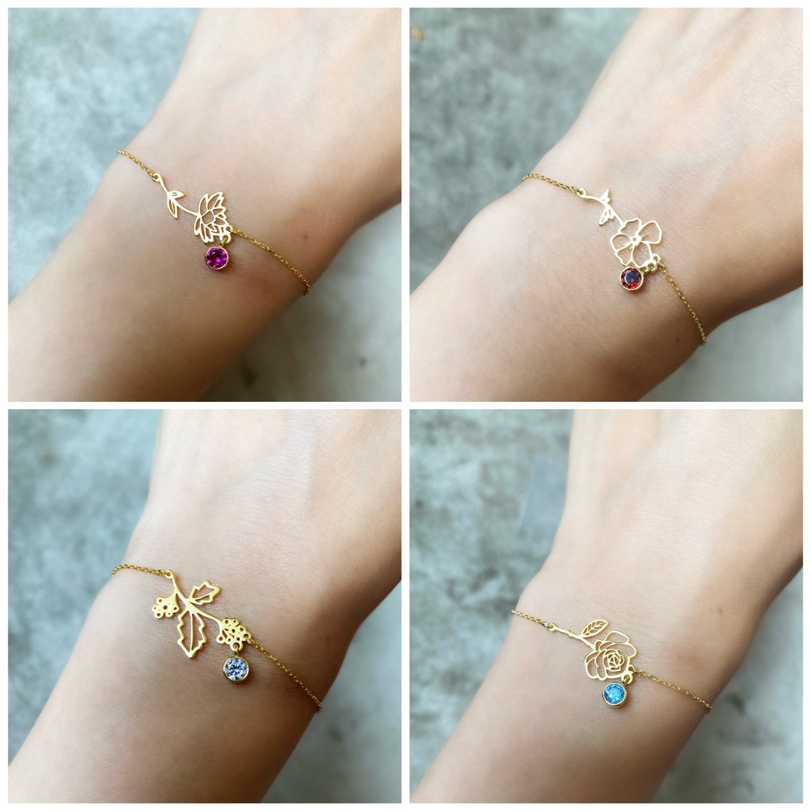 Bracelet de fleurs de naissance - Bracelet en pierre de naissance