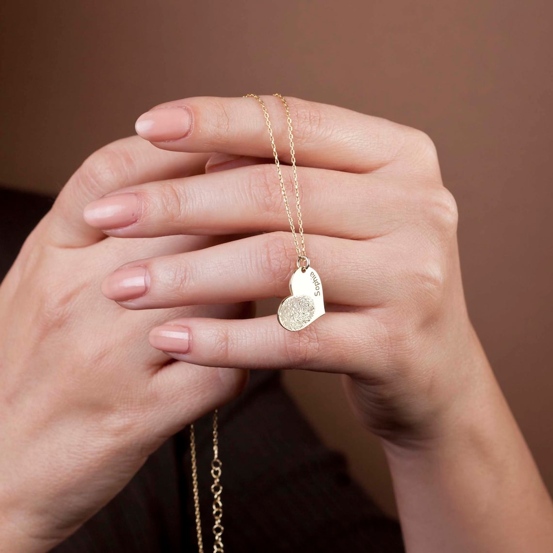 Empreinte digitale en forme de cœur - Collier avec nom personnalisé