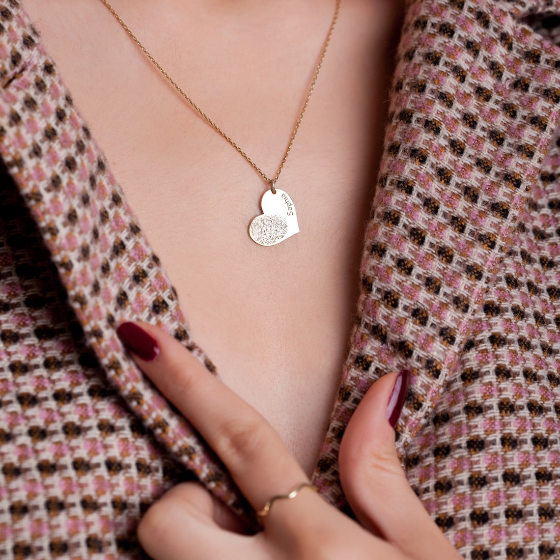 Empreinte digitale en forme de cœur - Collier avec nom personnalisé