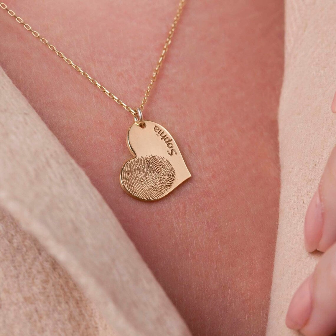 Empreinte digitale en forme de cœur - Collier avec nom personnalisé