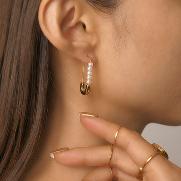 Boucles d'oreilles à épingle de sécurité - Boucles d'oreilles en perles fraîches et délicates