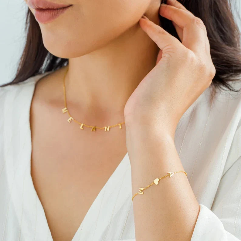 Bracelet Cœur avec Initiales Doubles - Bracelet Cœur d'Amour Double pour Elle