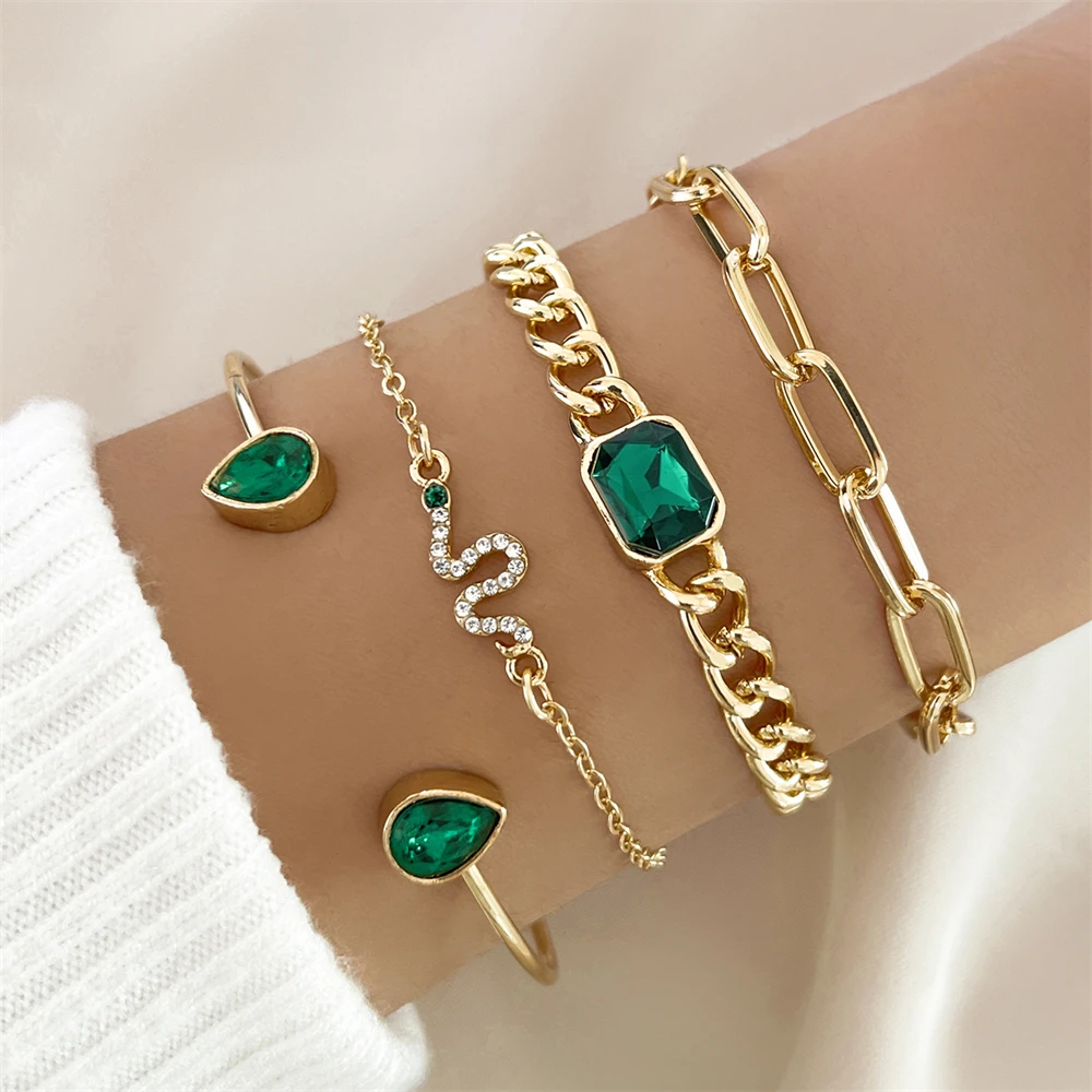 Jade – Ensemble de bracelets en cristaux verts