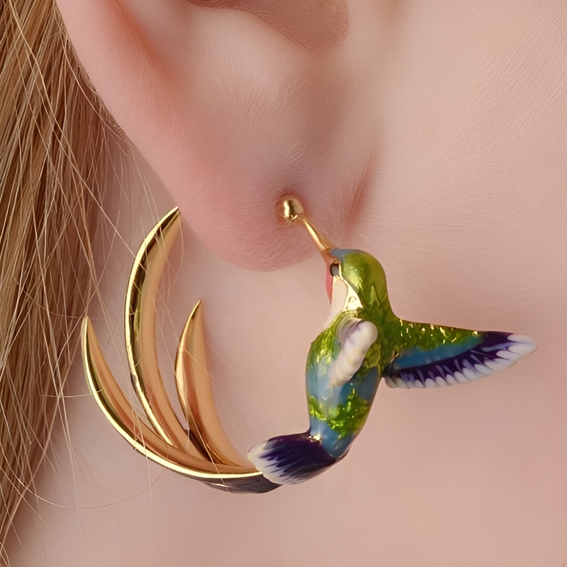 Wendy – Créoles de colibri émaillées vintage