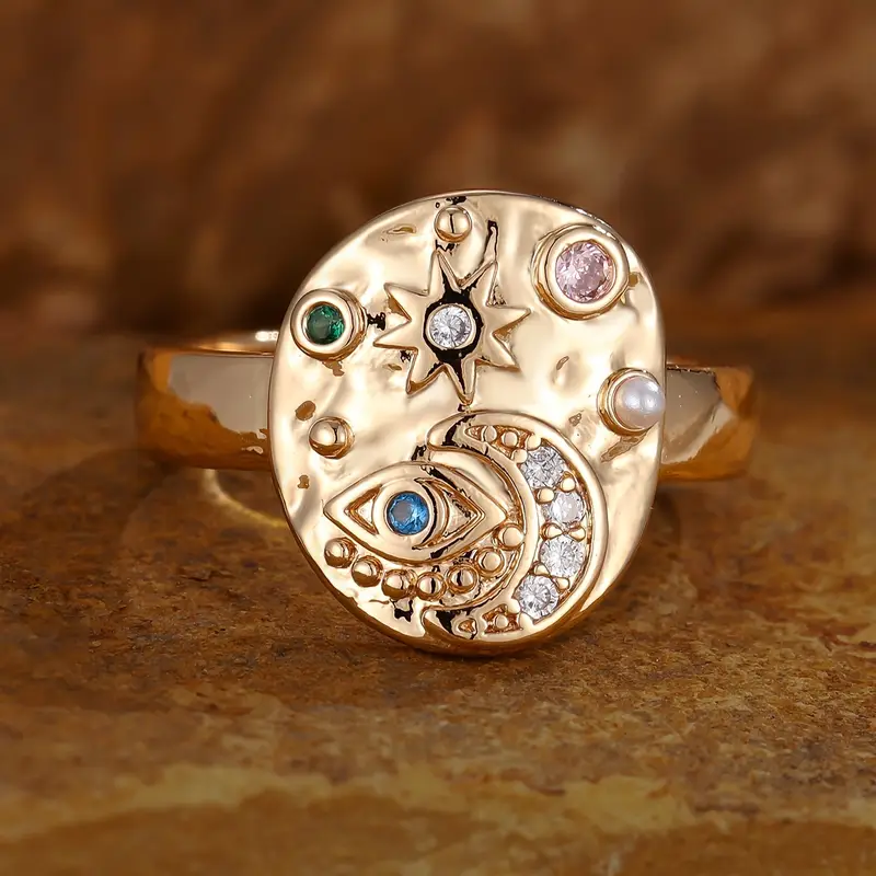 Solenya – Bague en cristal doré avec motif soleil-lune