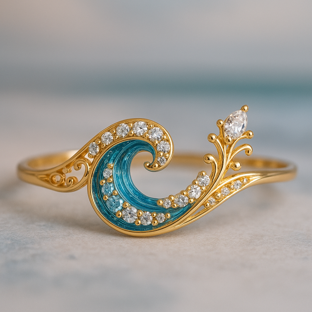 Oryll – Bague ondulée avec éclat de cristal océanique