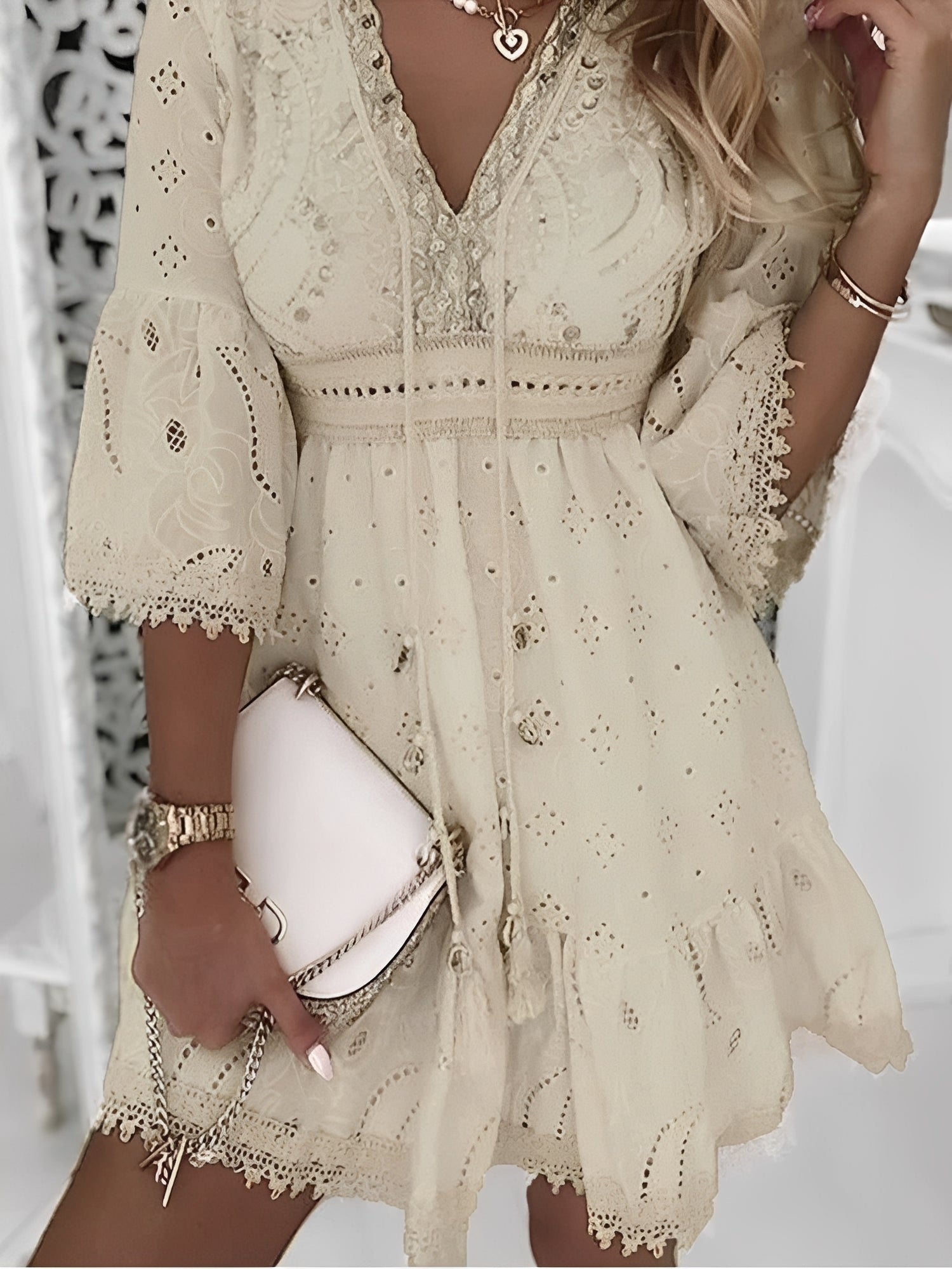 Hollie - Élégante robe boho courte avec pompons pour femmes