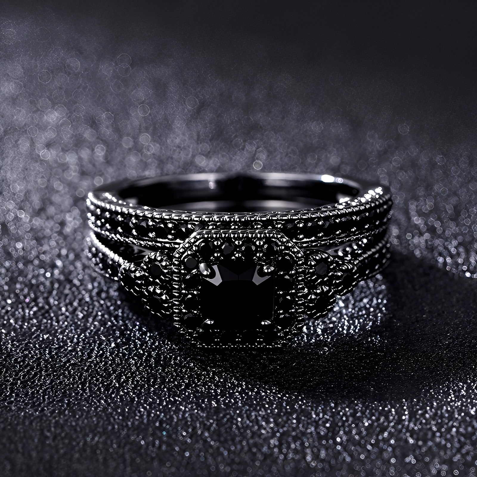 Adrian – Ensemble de bagues vintage en noir