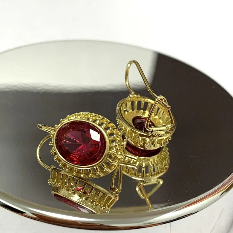 Roxane – Boucles d'oreilles vintage en cristal rouge en or rose