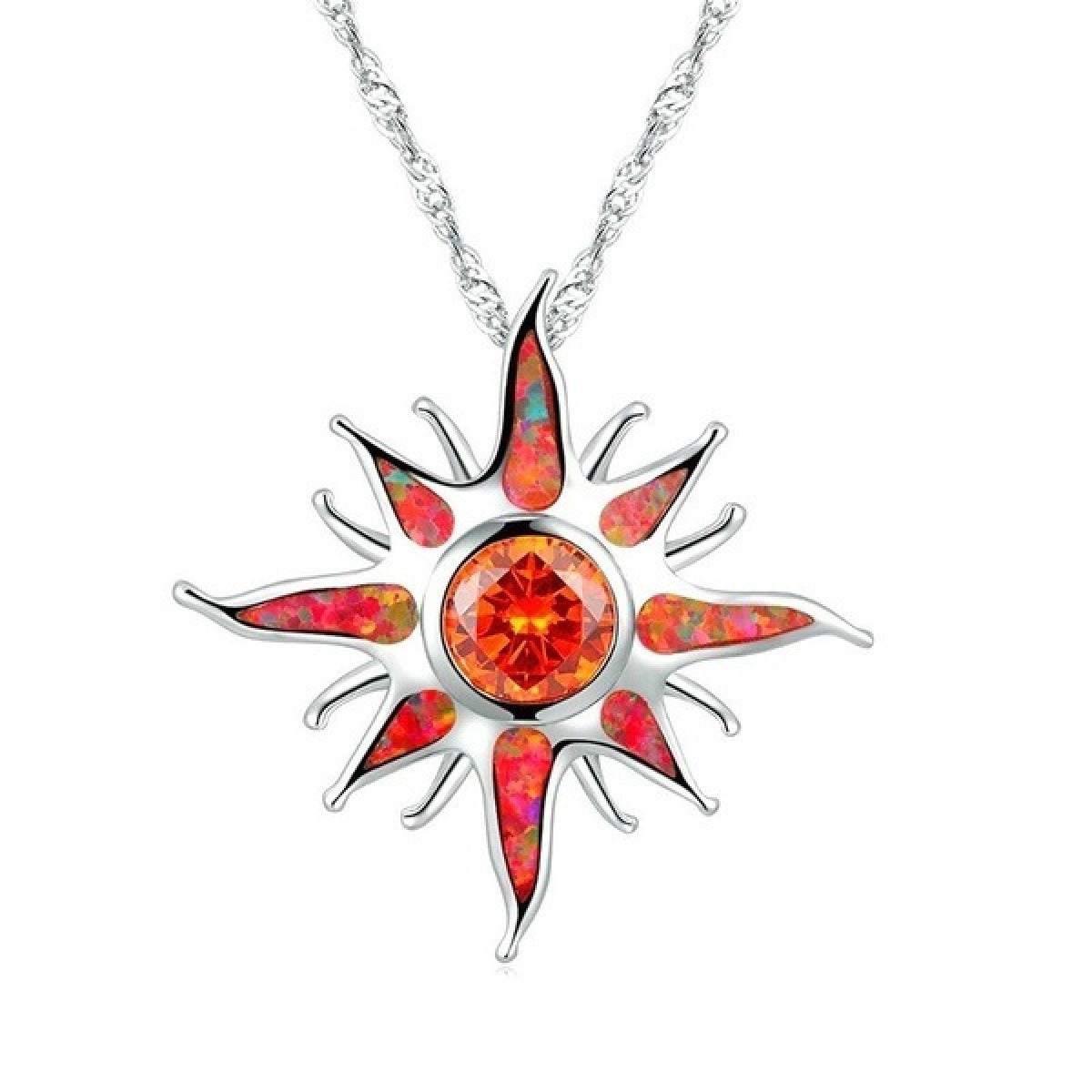 Yani – Collier avec pendentif de rayon de soleil en opale de feu et grenat