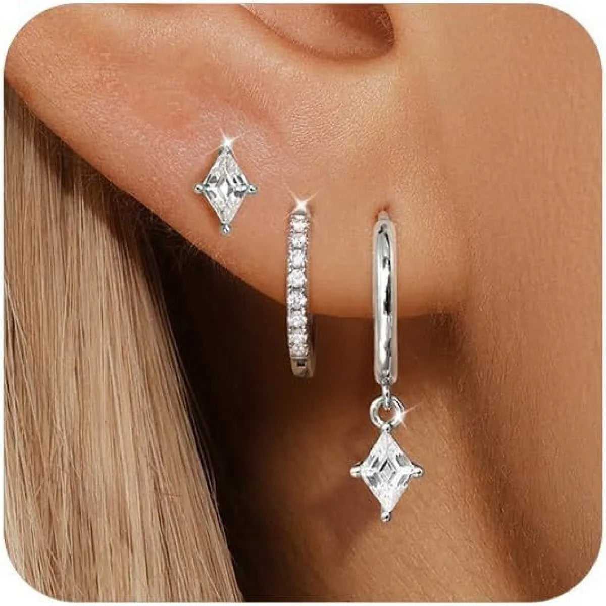 Azaria – Ensemble de boucles d'oreilles avec pendentif en diamant