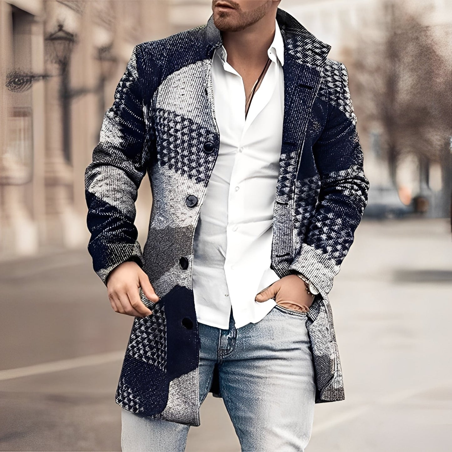 Luke - Manteau long en tweed élégant pour hommes