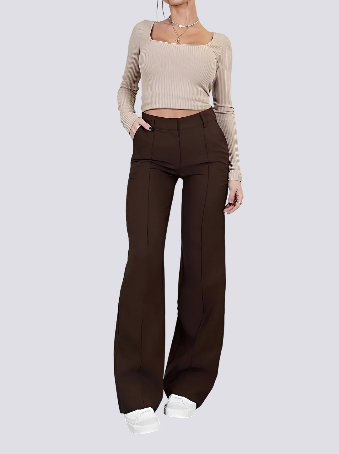 Amelie - Pantalon formel taille haute à jambe droite